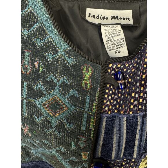 Indigo Moon Womens Jacket Patchwork Blue Green Gold Floral Tapestry Eclectic - Picture 9 of 9